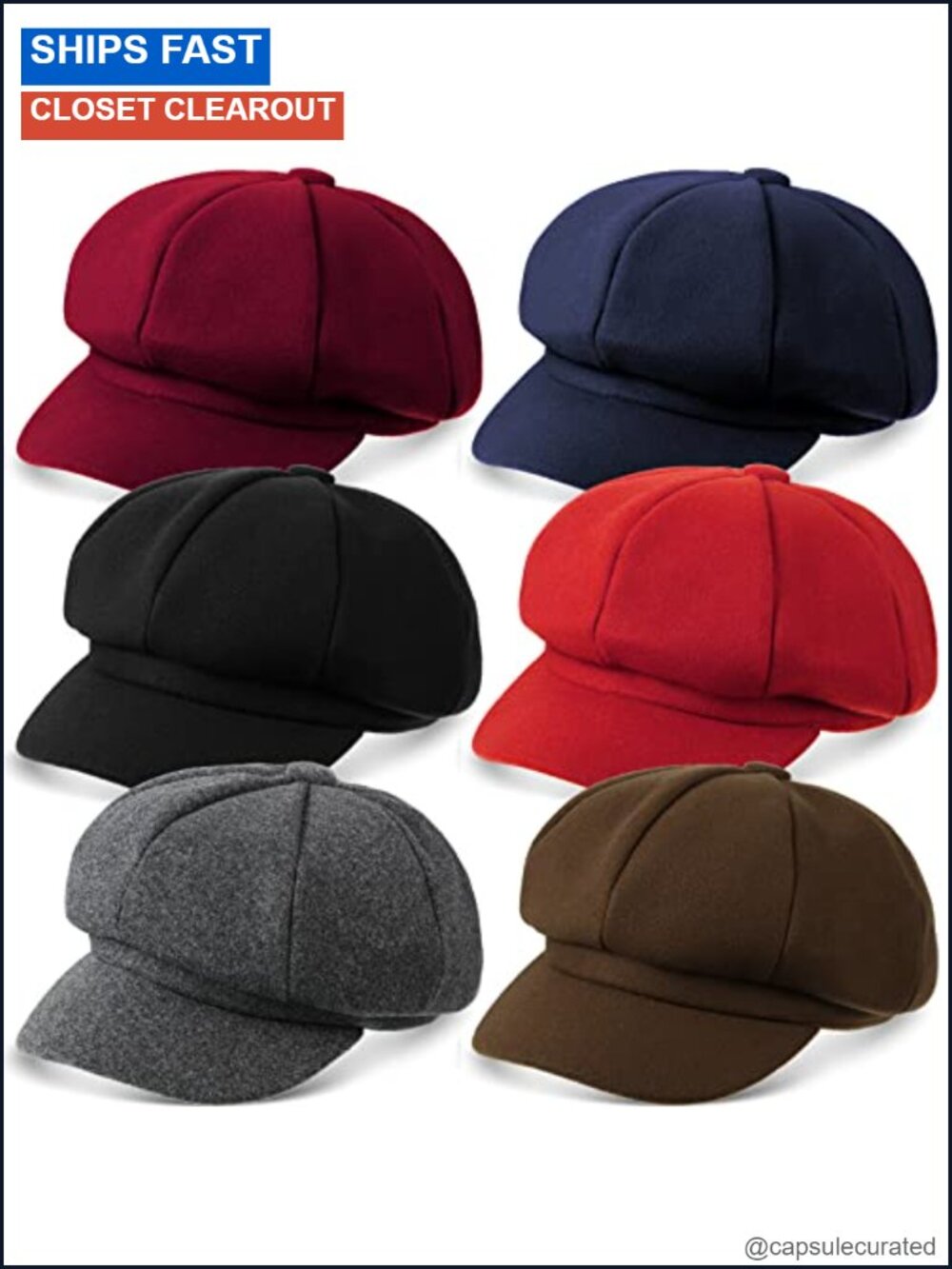6 Pack Wool Newsboy Caps Warm Visor Beret Vintage 8 Panel Hats